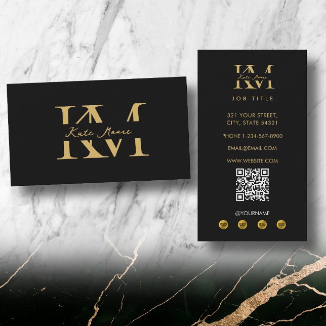 Modern Monogram Professional Black Gold Marketing Visitkort (Modern Monogram Professional Black Gold Marketing Business Card)