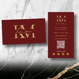 Modern Monogram Professional Red Gold Marketing Visitkort