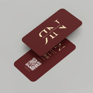 Modern Monogram Professional Röd Vinröd Guld Visitkort