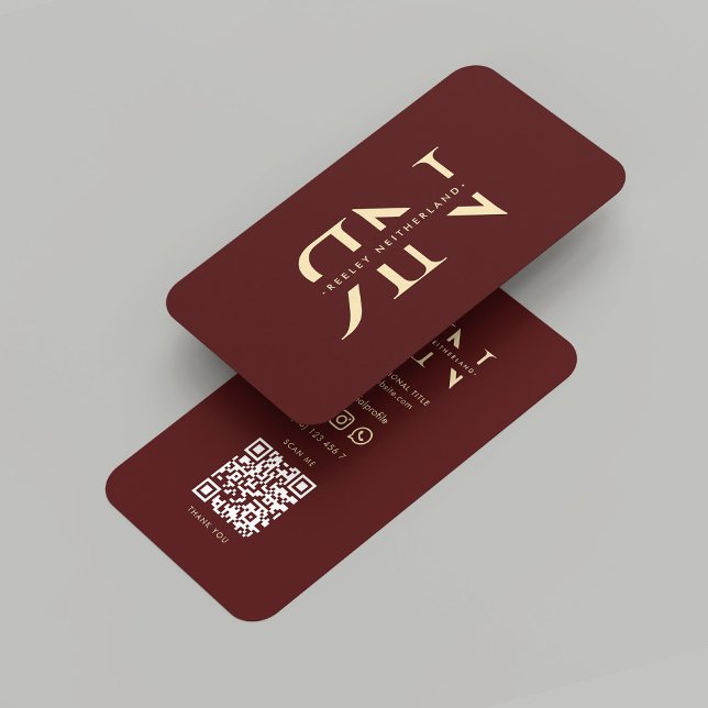 Modern Monogram Professional Röd Vinröd Guld Visitkort (Modern Monogram Professional Red Maroon Gold Business Card
)