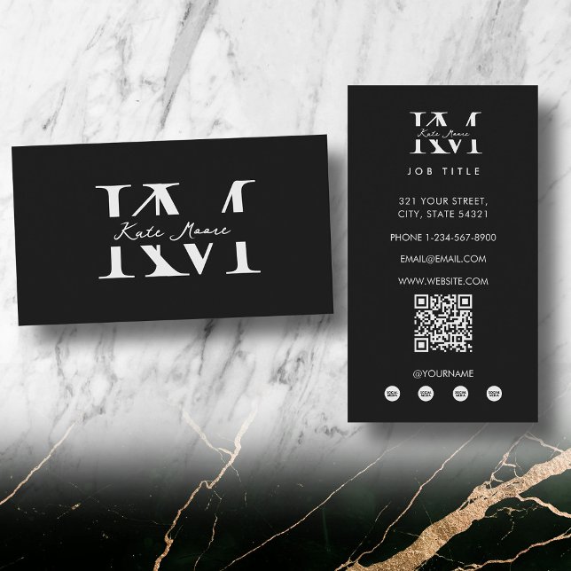 Modern Monogram Professional Svart Marknadsföring Visitkort (Modern Monogram Professional Black Marketing Business Card)