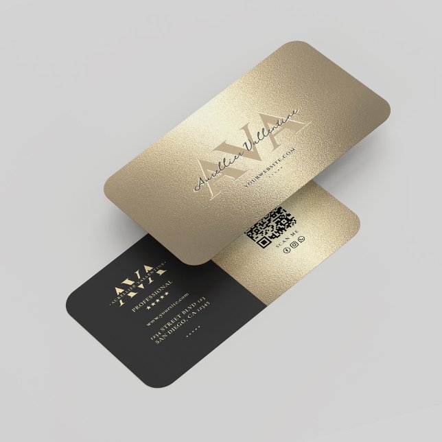 Modern Monogram Professionell Elegant Black Guld Visitkort (Modern Monogram Professional Elegant Black Gold Business Card
)