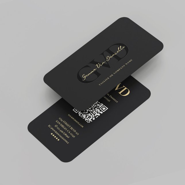 Modern Monogram Professionell Elegant Black Guld Visitkort (Modern Monogram Professional Elegant Company Marketing QR Code Black Gold Business Card
)