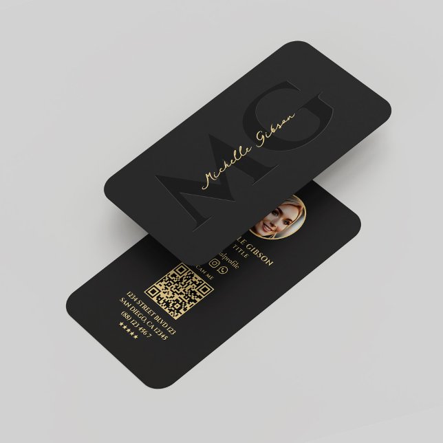 Modern Monogram Professionell Elegant Black Photo Visitkort (Modern Monogram Professional Elegant Black Gold Business Card
)