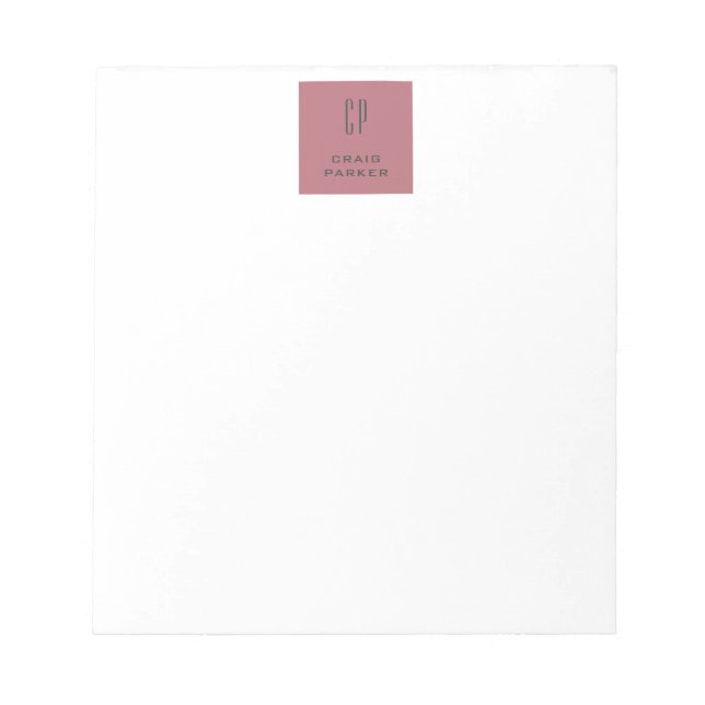 Modern Monogram Professionell Enkel Roséguld Vit Anteckningsblock (Framsida)