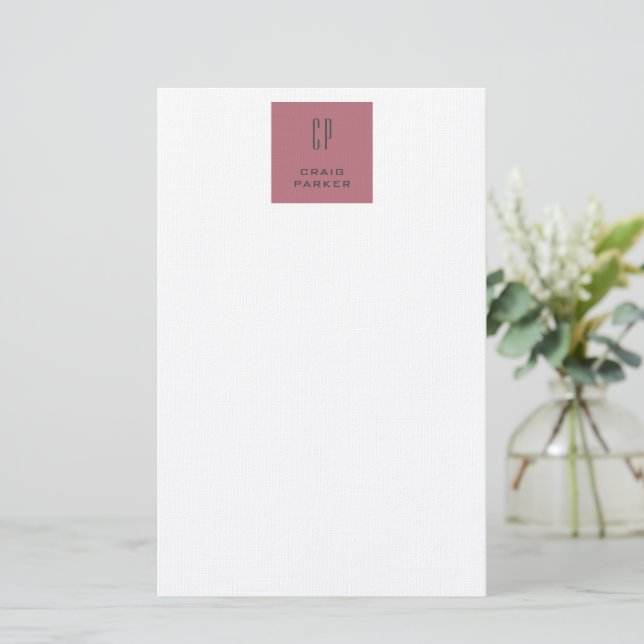 Modern Monogram Professionell Enkel Roséguld Vit Brevpapper (Stående Fram)