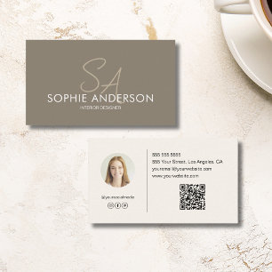 Modern monogram-Professionell för foto QR-taupe Visitkort