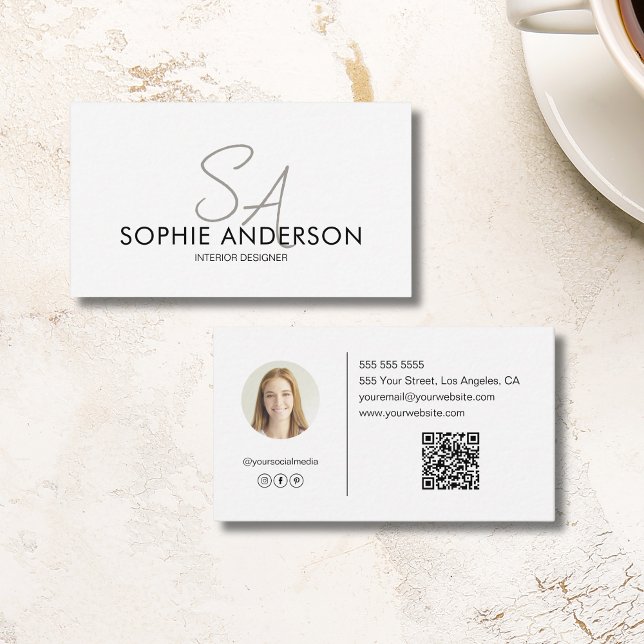 Modern Monogram-Professionell för fotodesignern Visitkort (Modern Monogram Photo QR Designer Professional Business Card)