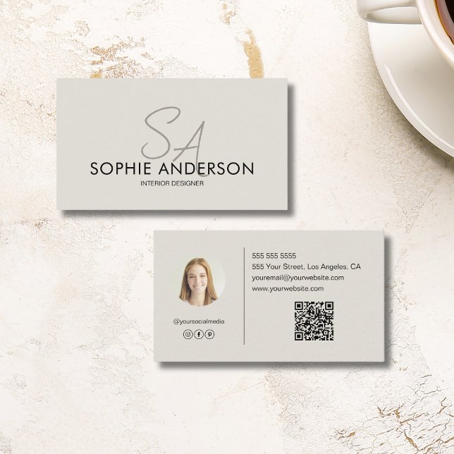Modern monogram-Professionell för fotokvalitet QR Visitkort (Modern Monogram Photo QR Professional Business Card)