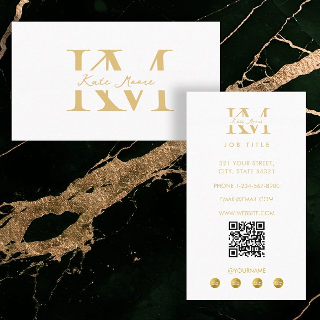 Modern Monogram Professionell Guld Vit Marknadsför Visitkort (Modern Monogram Professional Gold White Marketing Business Card)