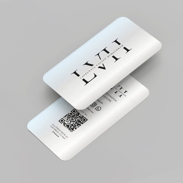 Modern Monogram Professionell Initialer Silver Visitkort (Modern Monogram Professional Marketing Executive Initials Elegant Silver QR Code Business Card)