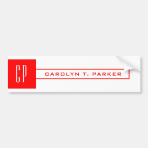 Modern Monogram Professionell Plain Namn Red White Bildekal