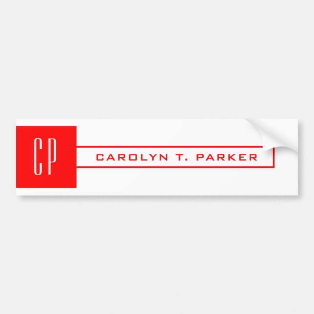 Modern Monogram Professionell Plain Namn Red White Bildekal (Framsidan)