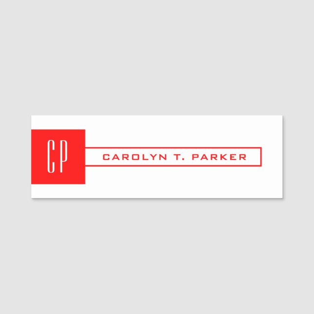 Modern Monogram Professionell Plain Namn Red White Namnbricka (Framsida)