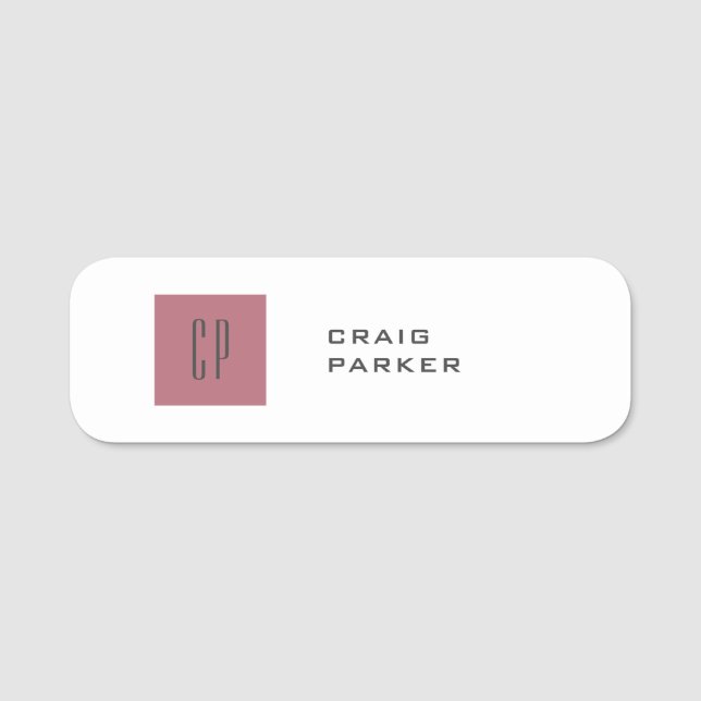 Modern Monogram Professionell Plain Ro Guld White Namnbricka (Framsida)