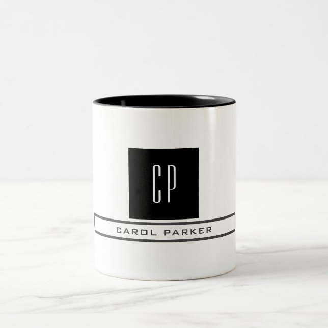 Modern monogram Professionell Plain Simple Namn Två-Tonad Mugg (Center)