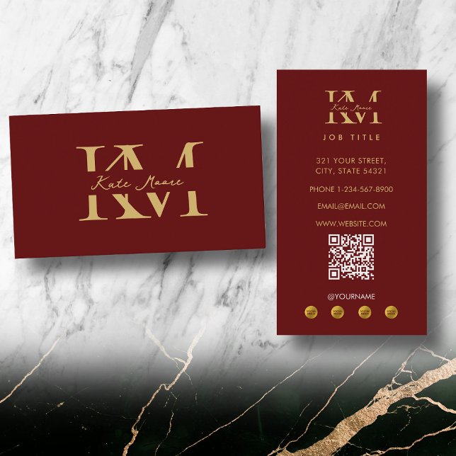 Modern Monogram Professionell Röd Guld Marknadsför Visitkort (Modern Monogram Professional Red Gold Marketing Business Card)