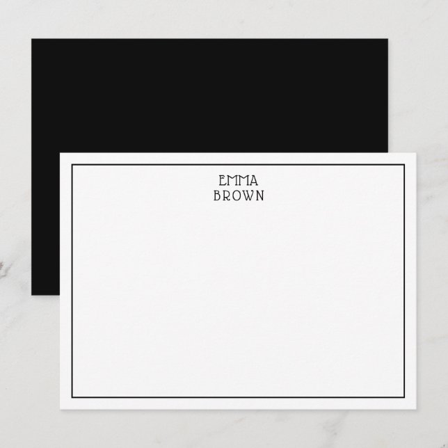 Modern monogram professionellt namn svart vitt anteckningskort (Fram/baksida)