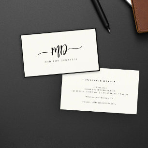 Modern monogram Push Script Black Ivory Snyggt Visitkort