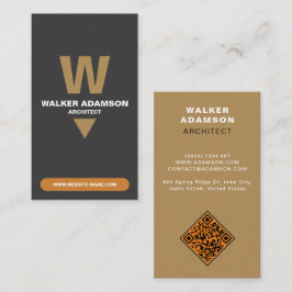 Modern (Monogram QR) Brons & Mattsvart Visitkort