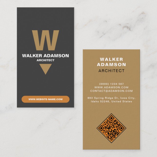 Modern (Monogram QR) Bronze & Matte Black Visitkort (Fram/baksida)