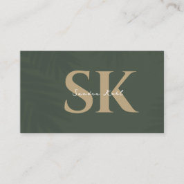 Modern Monogram QR code dark green social  icons Visitkort