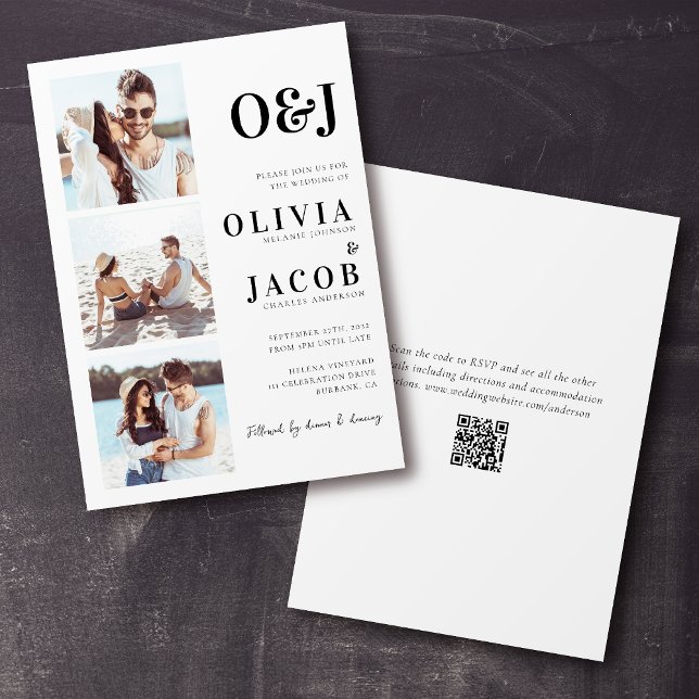 Modern monogram QR-kod - foto Bröllop Inbjudningar (Skapare uppladdad)