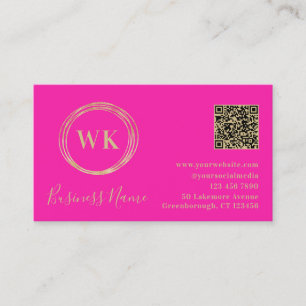 Modern Monogram QR-kod Shock rosa Guld Visitkort
