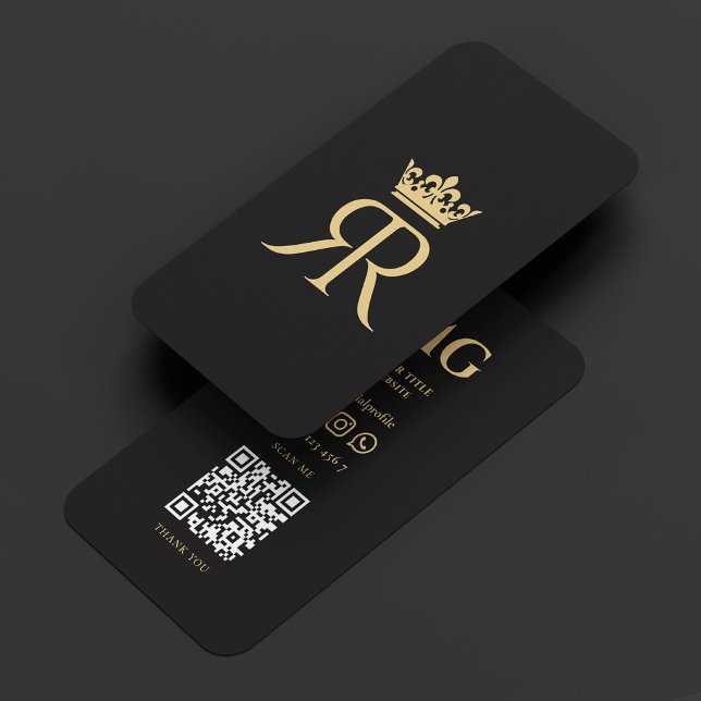 Modern Monogram R Krona Black Luxury Visitkort (Modern Monogram R Crown Black Luxury Business Card
)
