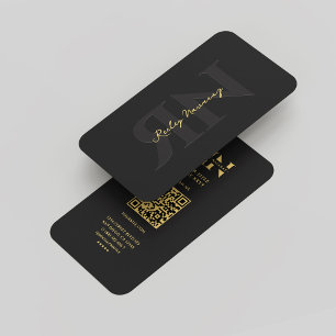 Modern Monogram R N Professionell Black Guld Visitkort