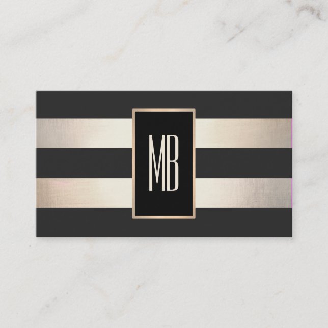Modern monogram, rand svart och FAUX Guld Foil Visitkort (Framsida)