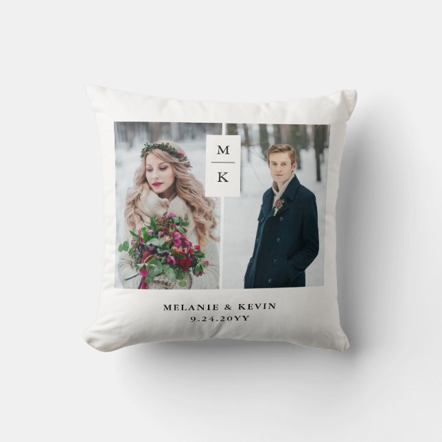 Modern Monogram | raster för två foto Kudde (Framsida)