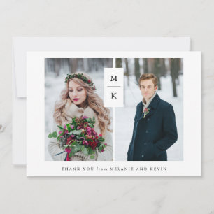 Modern Monogram rasterbröllop för två foto Tack Kort