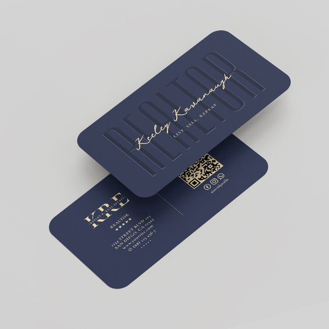 Modern Monogram Realtor Real Gods Agent Blue Visitkort (Modern Monogram Realtor Real Estate Agent Blue Gold Business Card
)