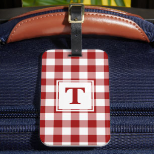Modern Monogram Red and White Gingham Mönster Bagagebricka