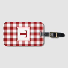 Modern Monogram Red and White Gingham Mönster Bagagebricka