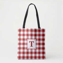 Modern Monogram Red and White Gingham Mönster Tygkasse
