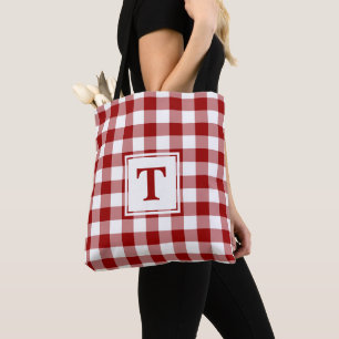 Modern Monogram Red and White Gingham Mönster Tygkasse