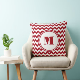 Modern Monogram Red Chevron Rand Kudde