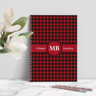 Modern Monogram Red Play Mönster Anteckningsbok Med Spiral