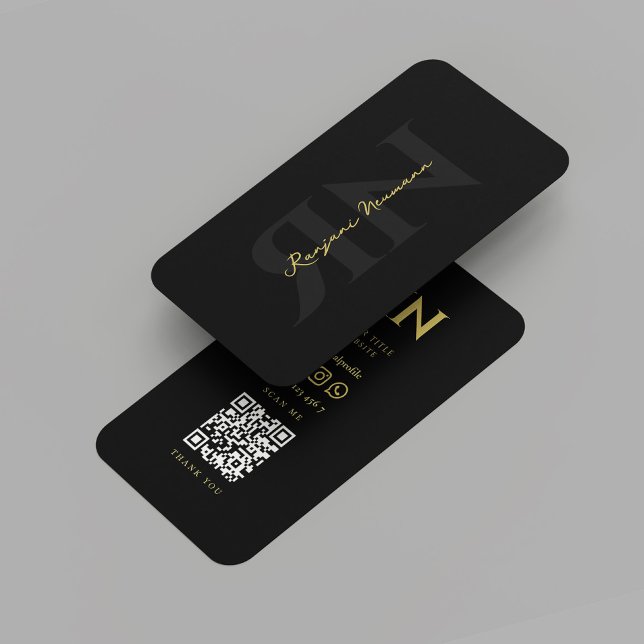 Modern Monogram Reversed Initial Black Guld Visitkort (Modern Monogram Professional Reversed Initial Black Gold Business Card
)