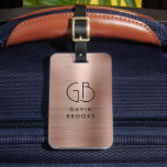 Modern monogram Ro Guld Elegant  Brushed Metallic Bagagebricka<br><div class="desc">Elegant Modern Monogram Monogrammed Märkre för Brushed Metallic Bag  Rosa ros Guld</div>