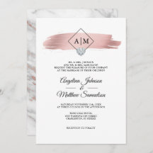 Modern monogram Ro Guld Marble Heart Bröllop