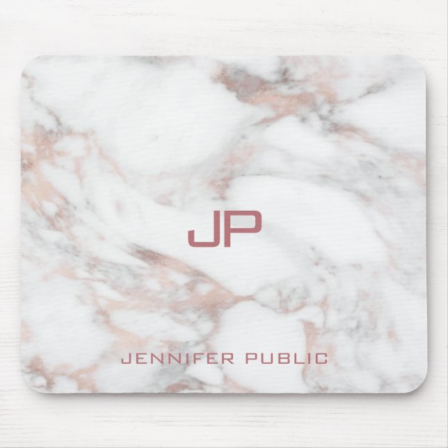 Modern Monogram Ro Guld White Marble Elegant Musmatta (Framsidan)
