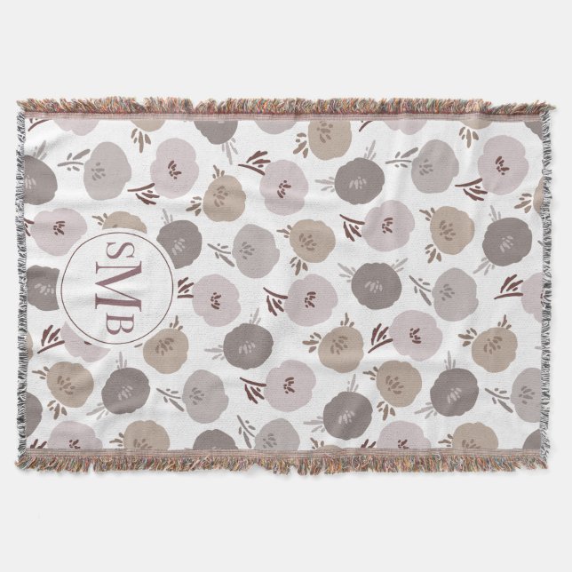 Modern Monogram Ro Taupe Blommigt Girl's Dorm Room Filt (Framsidan)