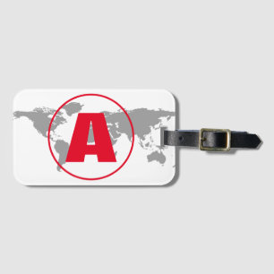 Modern Monogram Röd Initial Bokstav Världskarta Bagagebricka