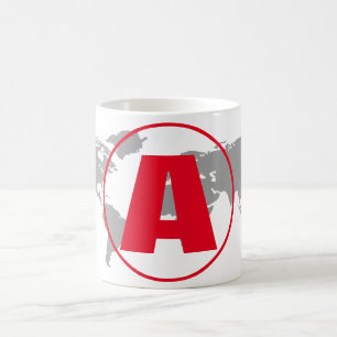 Modern Monogram Röd Initial Bokstav Världskarta Kaffemugg