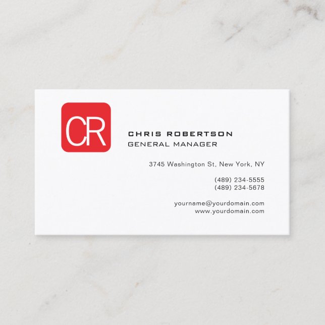 Modern Monogram Röd Vit Professionell Enkel Visitkort (Framsida)