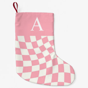 Modern monogram Rosa Checkered Dubbla Side Liten Julstrumpa