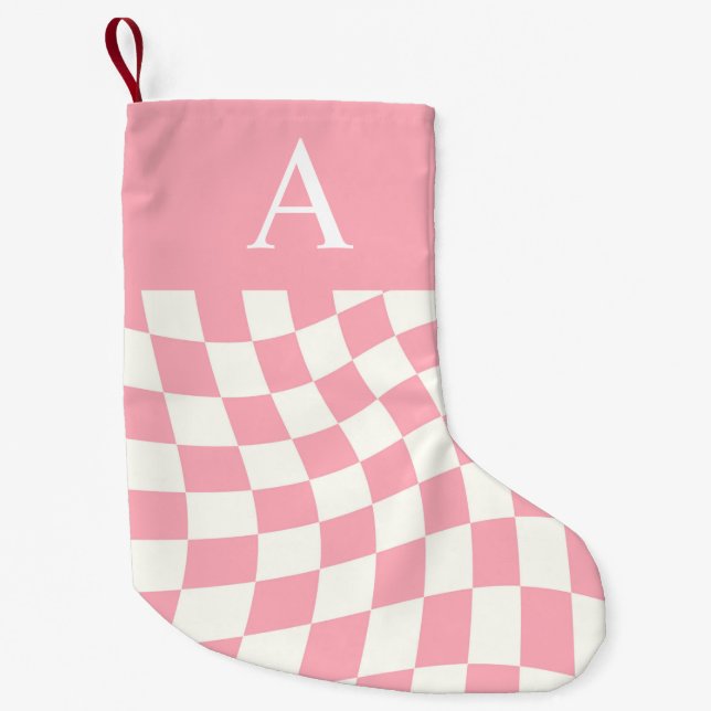 Modern monogram Rosa Checkered Dubbla Side Liten Julstrumpa (Framsidan)